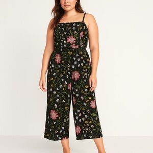 Old Navy Womens Black Floral Romper Botanical herbalist pockets smocked Large